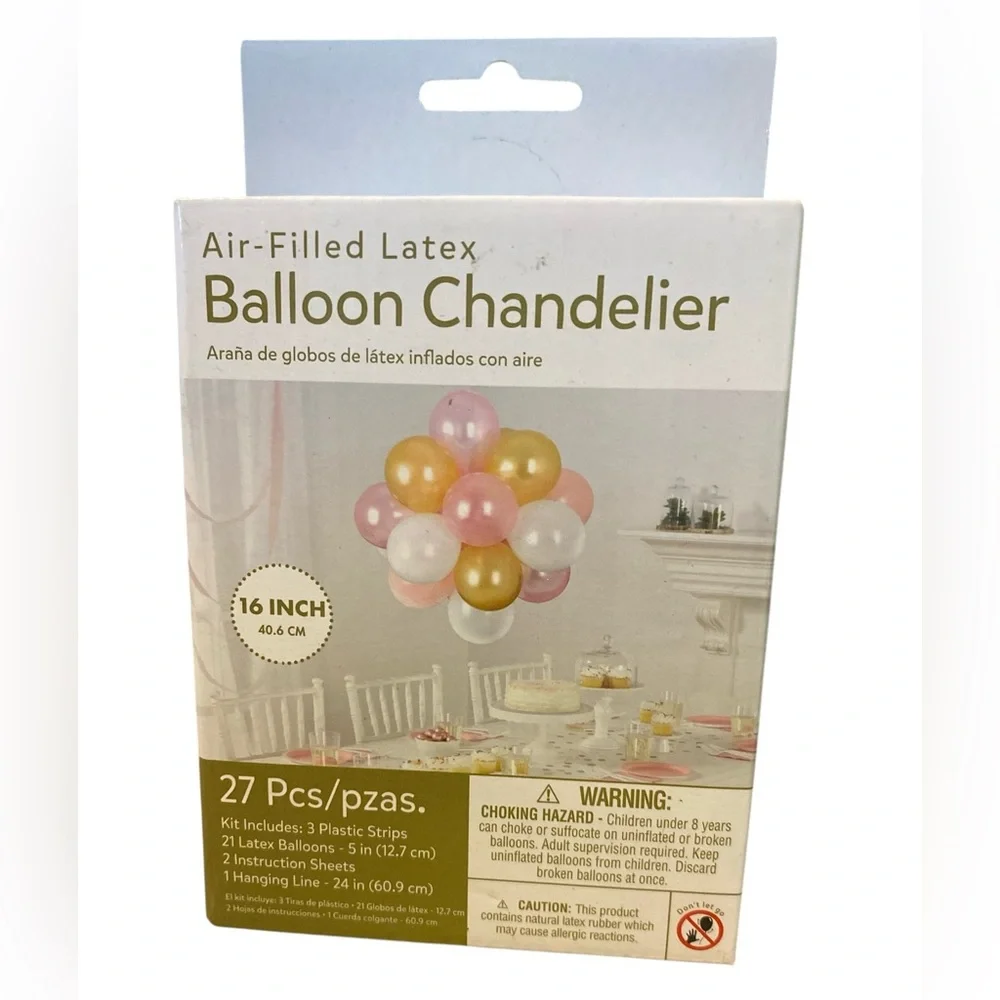 New- Amscan 16” Air-Filled Latex Balloon Chandelier - Pink, Gold, White